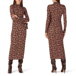 Ramy Brook Heidi Floral Dress XS Turtleneck Bodycon Dark Romantic Whimsigoth